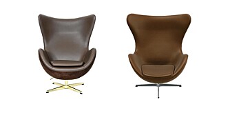 TILSYNELATENDE LIKE: Stolen til venstre er fra Classic Furniture 4 u og er en kopi av Arne Jacobsens "Egget". Stolen til høyre er den originale, produsert med lisens av Fritz Hansen.