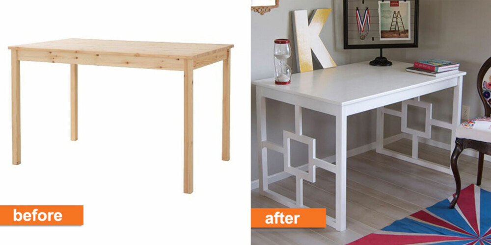 NYTT MØBEL PÅ 1-2-3: Spisebordet Ingo fra Ikea ble til et lekkert og unikt skrivebord.