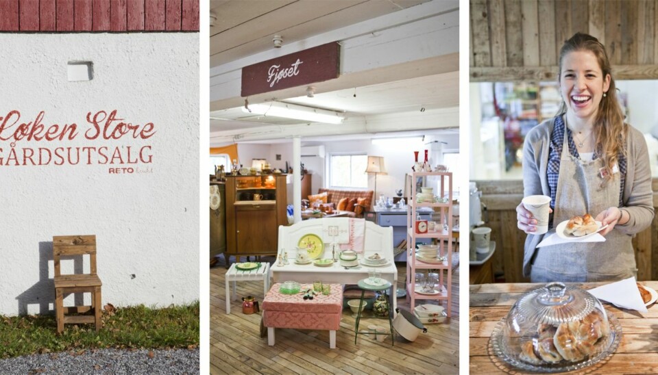 Løken Store gårdsutsalg ligger i låven til gården med samme navn, på en høyde rett utenfor Spydeberg i Østfold. Butikken drives av Irene og Alexander Enne i regi av Reto, en stiftelse som tilbyr hjelp til vanskligstilte. Harmony (på bildet) er en av de mange frivillige som jobber for stiftelsen.