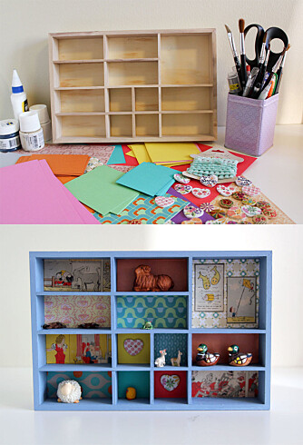 Lag en stilig settekasse til barnerommet med papp og papir i friske farger og gamle tegneserier.