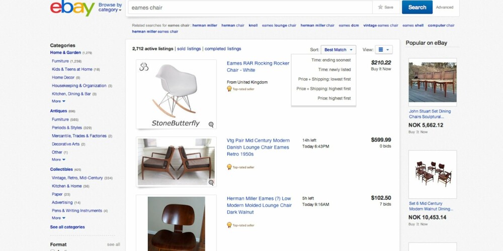 SMART KJØP: På Ebay kan du enkelt finne designmøbler til en relativt rimelig penge. Det selges også en del kopier, men det opplyser selger som regel om.