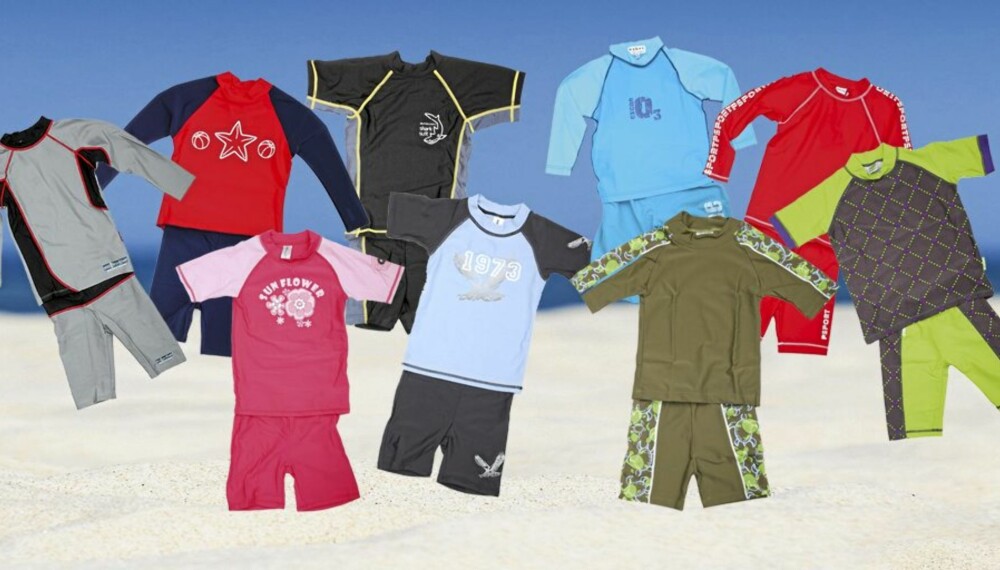 UV-BADETØY: Det selges mange forskjellige typer solbeskyttende klær til barn. Men mange holder ikke mål.