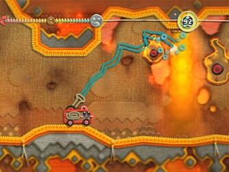 BRANNBIL Kirby kan gjøre seg om til mye rart underveis. Her er han en brannbil som kan slukke flammer.