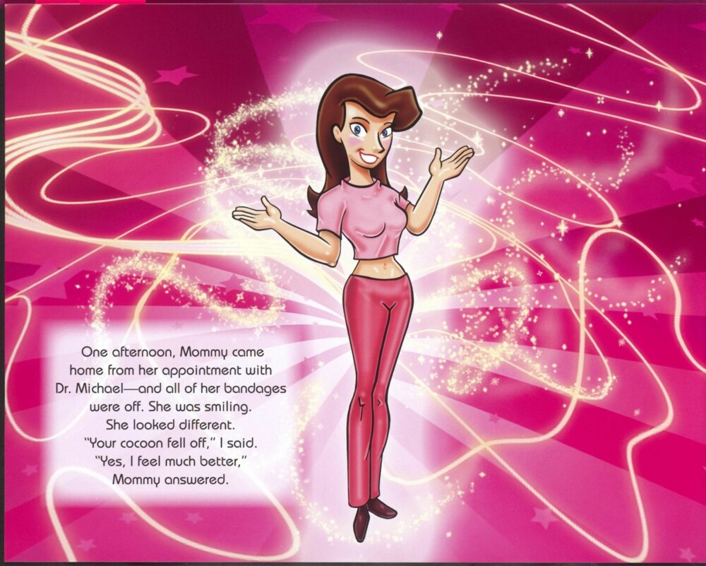FORNØYD MAMMA: Mor i boken ""My beautiful Mommy"" viser stolt fram resultatet når bandasjen etter noen uker er tatt av. FORNØYD MAMMA: Mor i boken ""My beautiful Mommy"" viser stolt fram resultatet når bandasjen etter noen uker er tatt av.
