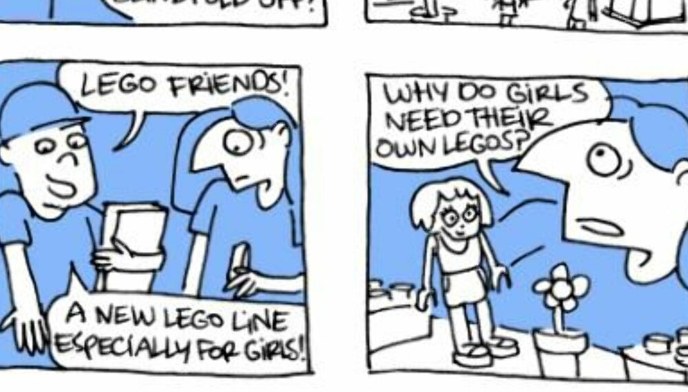 JENTELEGO: Hvorfor trenger jenter sin egen Lego? spør illustratøren Maritsa Patrinos i denne tegneseriestripen. 