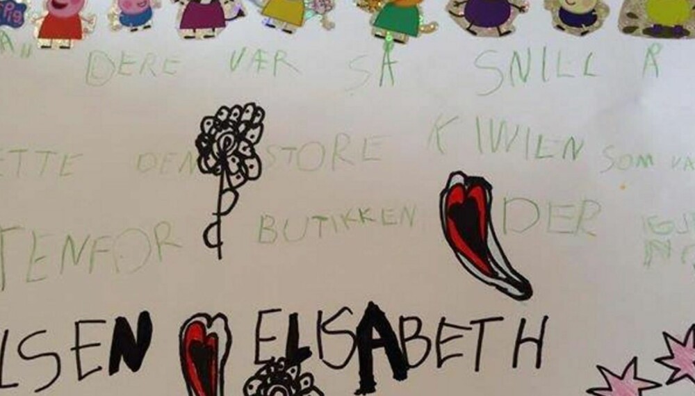 SKREV BREV: Da Elisabeth (5) ble lei av å vente på at den lokale Kiwi-butikken skulle sette opp igjen den store kiwi-figuren hun likte så godt, sendte hun like godt et brev der hun etterlyste den.