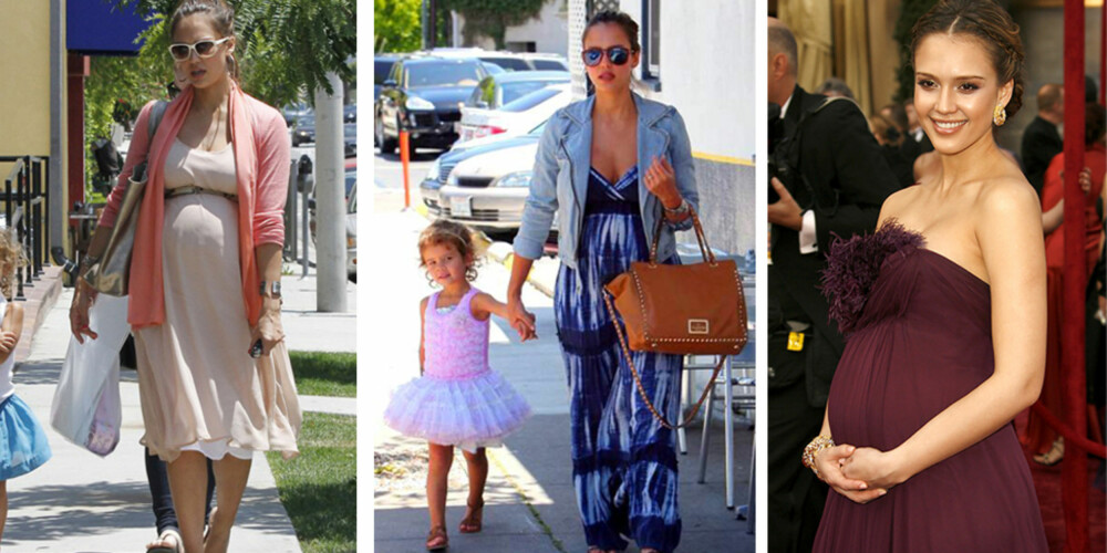 KJOLER: Vakre Jessica Alba satset på kjoler når hun var gravid med sin andre datter Haven Garner i fjor.