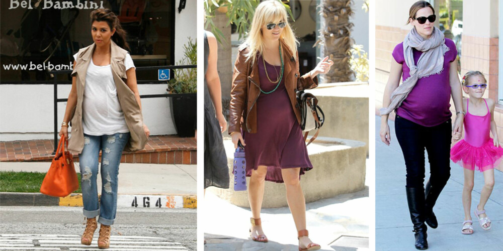 MOTERIKTIGE MAGER: Kourtney Kardashian, Reese Witherspoon og Jennifer Garner så alle både flotte og trendy ut da magen vokste.