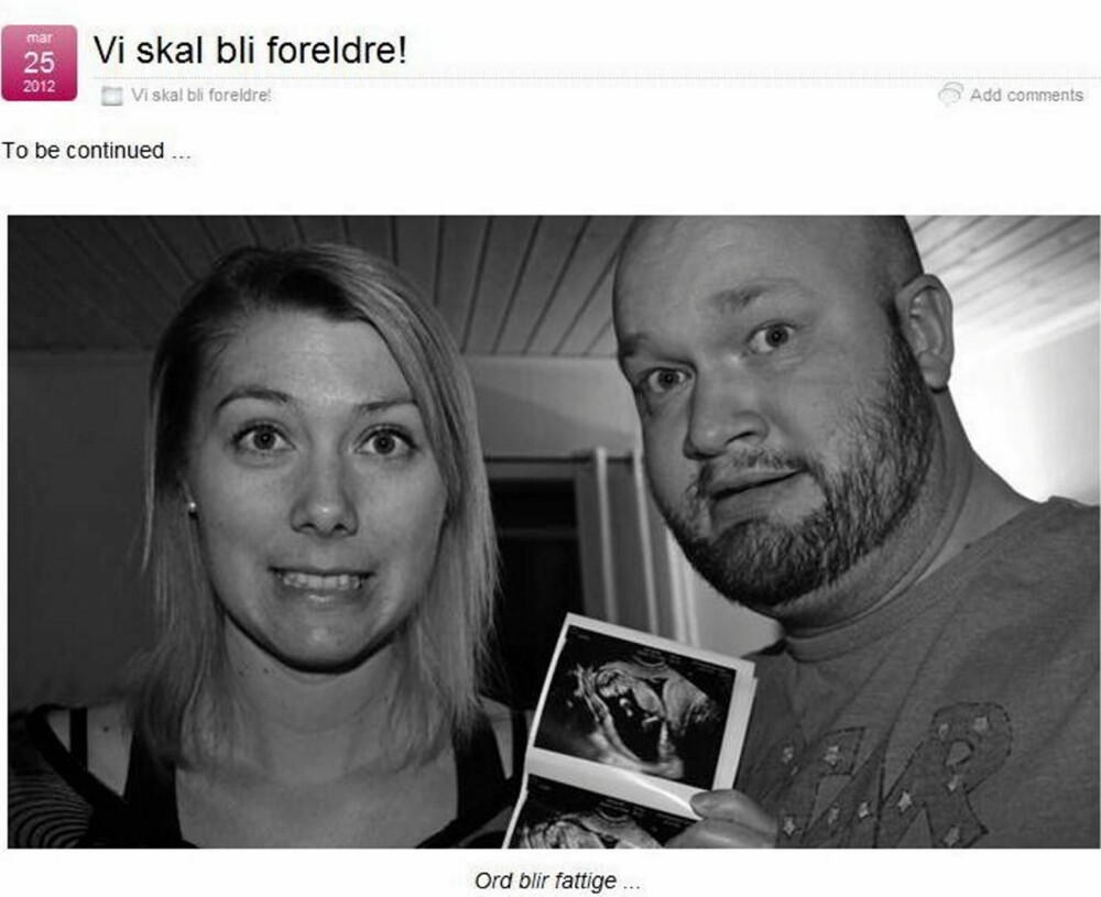 BLOGGBABY: Øyvind og Tove røpte nyheten om at de venter barn på bloggen sin ektepar.com. De hadde imidlertid passet på å fortelle det til de vordende besteforeldrene først.