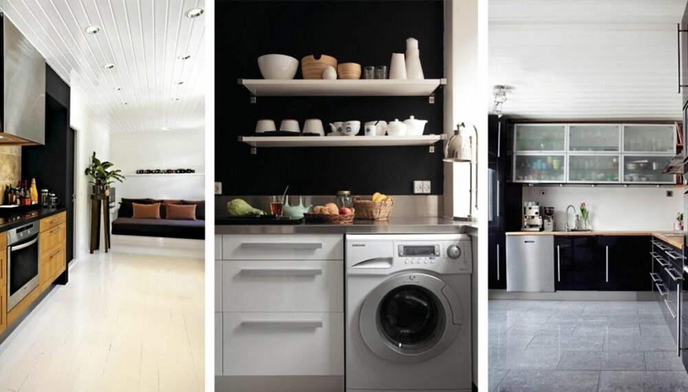 SVART PÅ KJØKKENET: Ved å kombinere søket "kjøkken" med  søket "svart" får du eksempler på bilder der det er brukt fargen svart på kjøkkenet.
