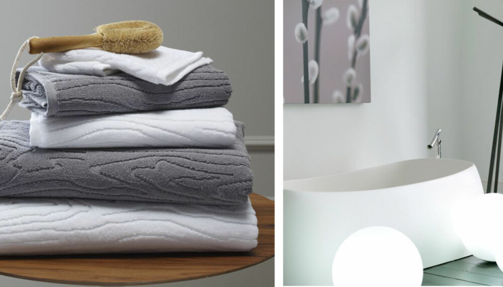 SLIK LAGER DU LUKSUS PÅ BADET: Myke håndklær, dempet belysning og et badekar fullt av bobler gir den rette spa-følelsen.