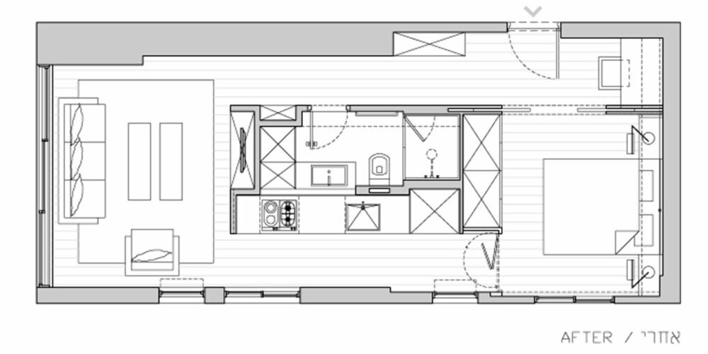 SLIK GJORDE DE: Arkitektene samlet sentrale funksjoner i en spesialbygget kube midt i leiligheten.