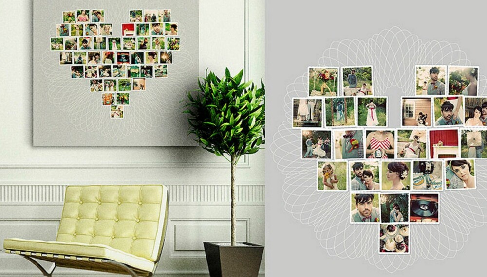 HJERTECOLLAGE: Vil du gjøre noe spesielt med bryllupsfotografiene dine kan du hente inspirasjon hos Designaglow.com. HJERTECOLLAGE: Vil du gjøre noe spesielt med bryllupsfotografiene dine kan du hente inspirasjon hos Designaglow.com.
