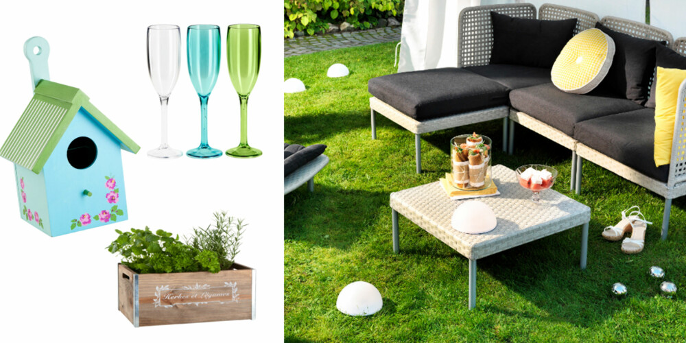 FARGEFEST: Turkise detaljer passer perfekt i den moderne hagen. Bildet viser møbler fra Ikea. Fuglehus, plantekasse og plastglass er fra Åhlens. FARGEFEST: Turkise detaljer passer perfekt i den moderne hagen. Bildet viser møbler fra Ikea. Fuglehus, plantekasse og plastglass er fra Åhlens.