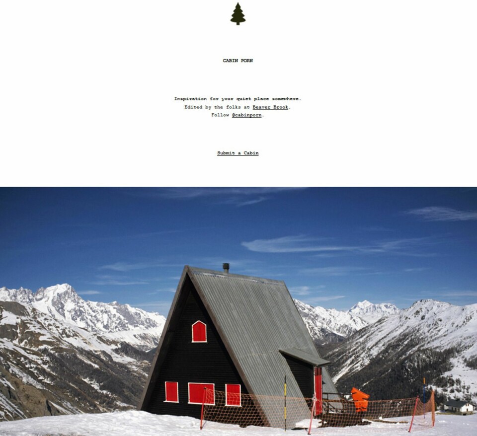 SPEKTAKULÆRT: Bildet viser Cabin Porns nettside. Enkel layout, men med spektakulære bilder.