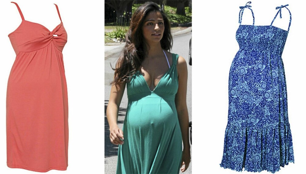 PLASS TIL MAGEN: Kjolen til venstre er fra Mama Licious (kr 229) og kan kjøpes på nelly.com. Kjolen til høyre er fra H&M (kr 199).