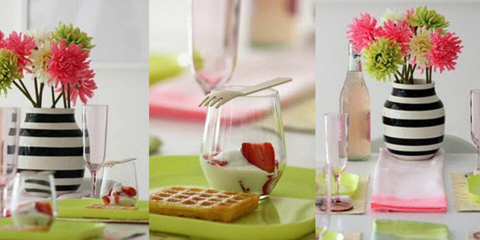 HVERDAG OG FEST: Hver dag er jo en fest, sier Linda bak bloggen - og nettbutikke - Hviit. Men langt fra hvitt er festbordet i rosa og grønt, med innslag av sort og hvitt som en morsom kontrast.