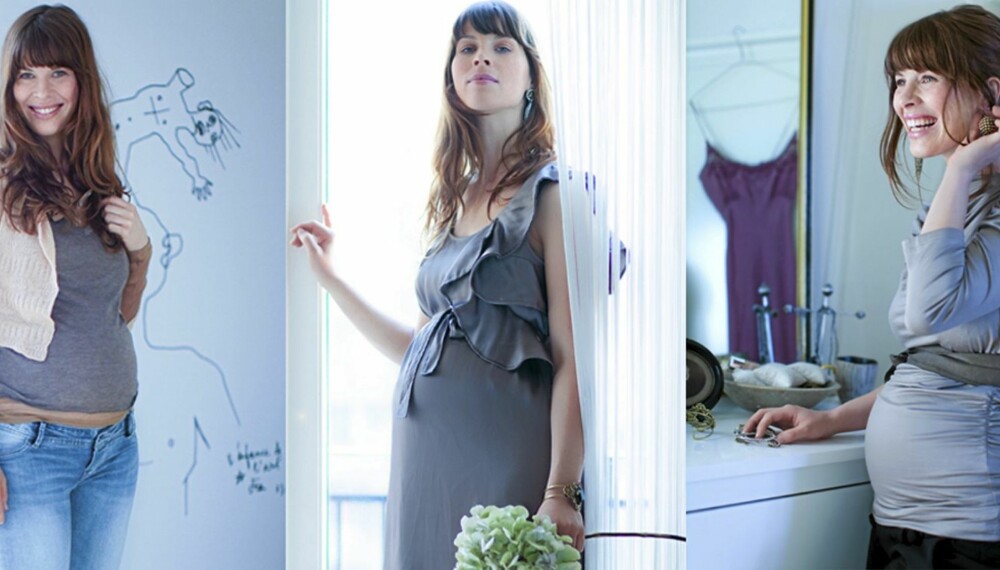 GRAVID OG KOMFORTABEL: Tre basisplagg for kulemagen er nok - jeans, kjole og gravidetopp. Stylist Kristin Sollid viser deg hvordan plaggene kan kombineres med kult tilbehør.