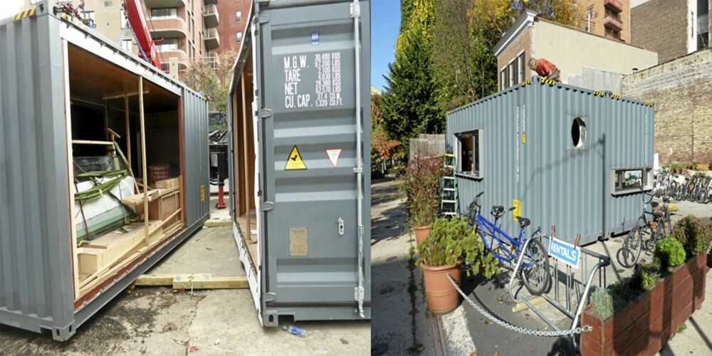 KLAR FERDIG GÅ: Det går unna når husbygging vil si å sette sammen to gamle containere.
