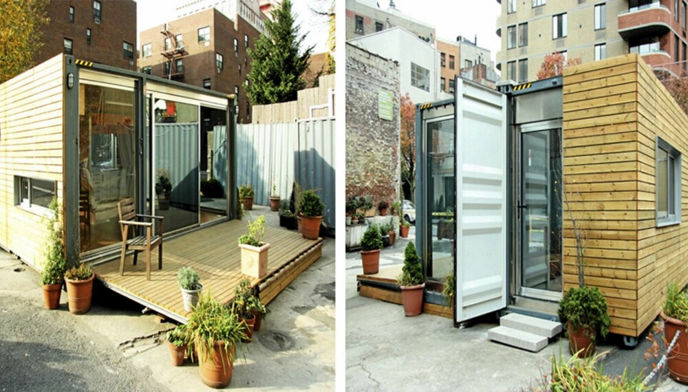 BYGGEKLOSS: Det lille MEKA-huset midt i New Yorks West Village er satt sammen av to gamle shippingcontainere. BYGGEKLOSS: Det lille MEKA-huset midt i New Yorks West Village er satt sammen av to gamle shippingcontainere.