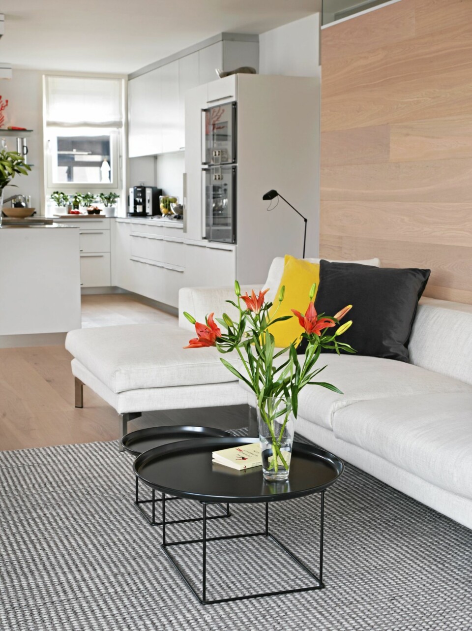 FORMSYDD, Eikeboksen som rommer bad og garderobe er som et møbel i rommet. Eikeparketten er lagt i alle rom, unntatt vårrom. Veggene er malt hvite NCS S 0500-N.