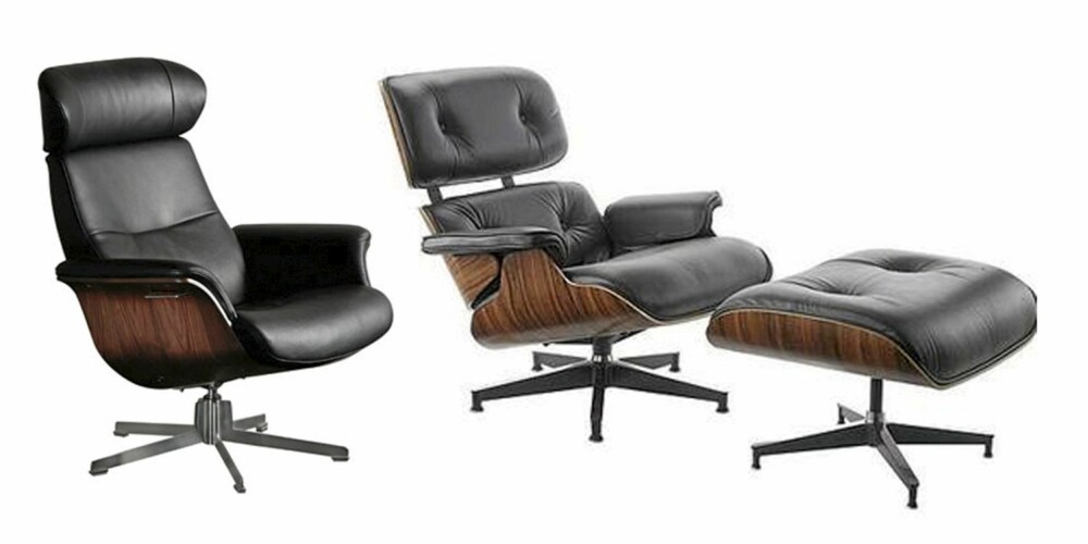 BILLIG OG DYR: Time-out stolen fra Bohus til venstre. Den legendariske Eames lounge chair til høyre. BILLIG OG DYR: Time-out stolen fra Bohus til venstre. Den legendariske Eames lounge chair til høyre.