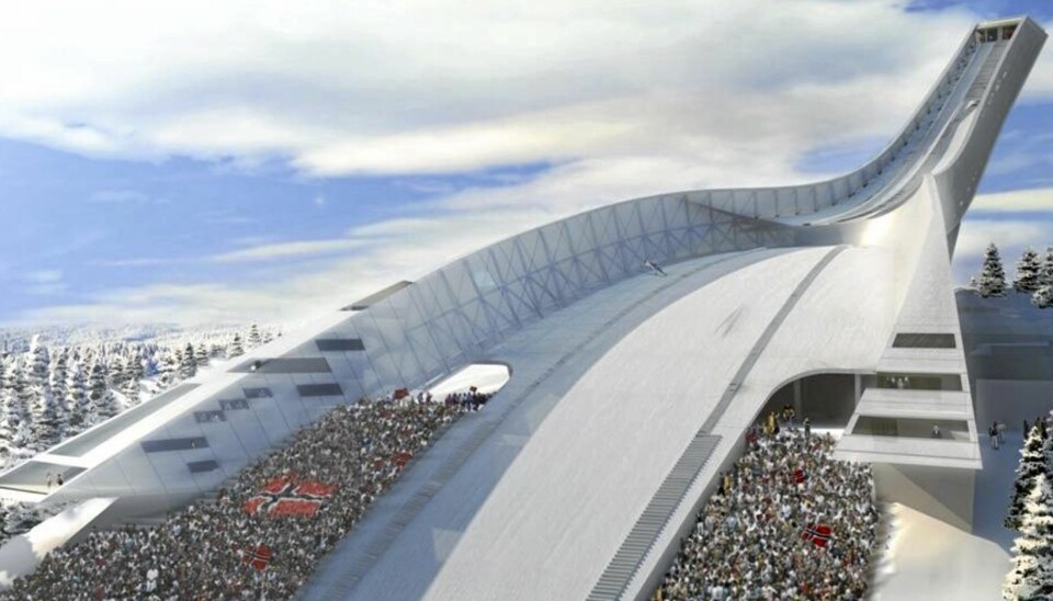 OVARENN OG TRIBUNER: Holmenkollbakken mot sørøst.