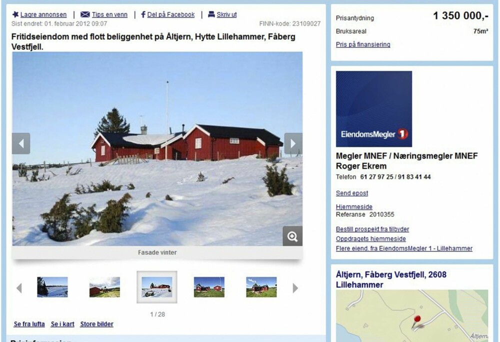 FÅBERG VESTFJELL: Denne hytta i Fåberg Vest fjell koster kr 1.350.000,-.