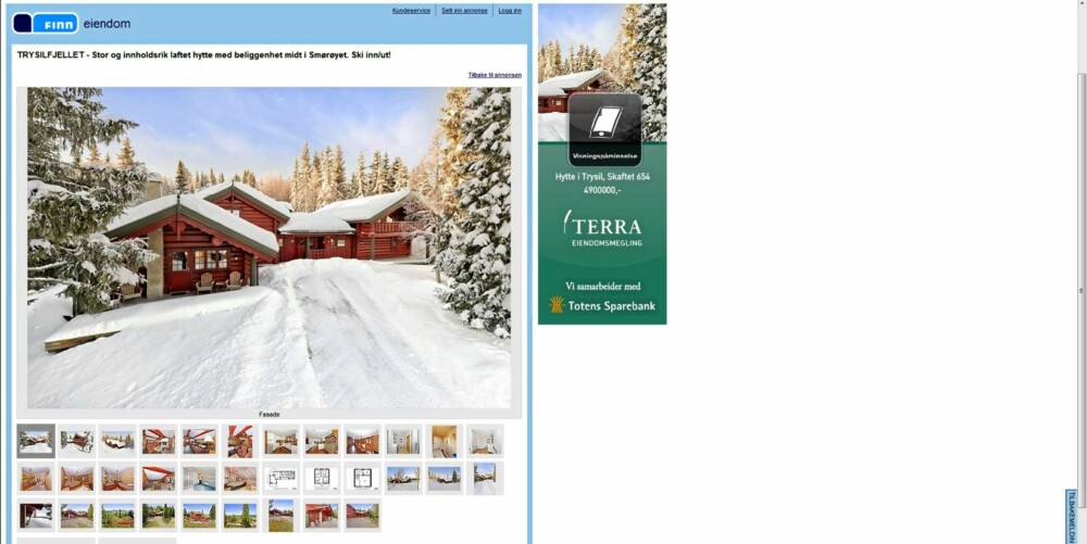 MYE TIL SALGS: Trysil var den enkeltkommunen hvor det ble solgt flest hytter i fjor. Bildet viser en hytte til salgs i Trysilfjellet i øyeblikket. Primærrom 188 kvm med 7 soverom. Prisantydning 4.900.000 kroner. MYE TIL SALGS: Trysil var den enkeltkommunen hvor det ble solgt flest hytter i fjor. Bildet viser en hytte til salgs i Trysilfjellet i øyeblikket. Primærrom 188 kvm med 7 soverom. Prisantydning 4.900.000 kroner.