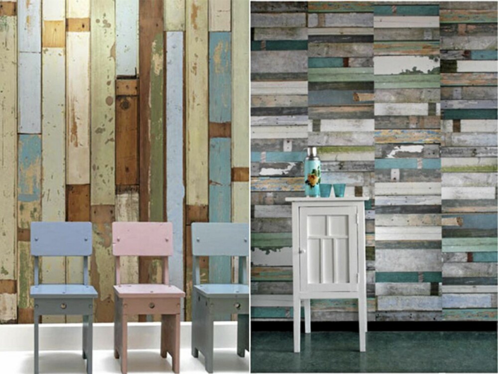 VEGGPRYD: Det første bildet er Piet Hein Eeks scrapwood tapet fra 2010, det neste er fra Studio Ditte, som faktisk kom i 2009 - inspirert av nettopp Piet Hein Eek.
Foto: produsentene VEGGPRYD: Det første bildet er Piet Hein Eeks scrapwood tapet fra 2010, det neste er fra Studio Ditte, som faktisk kom i 2009 - inspirert av nettopp Piet Hein Eek.
Foto: produsentene