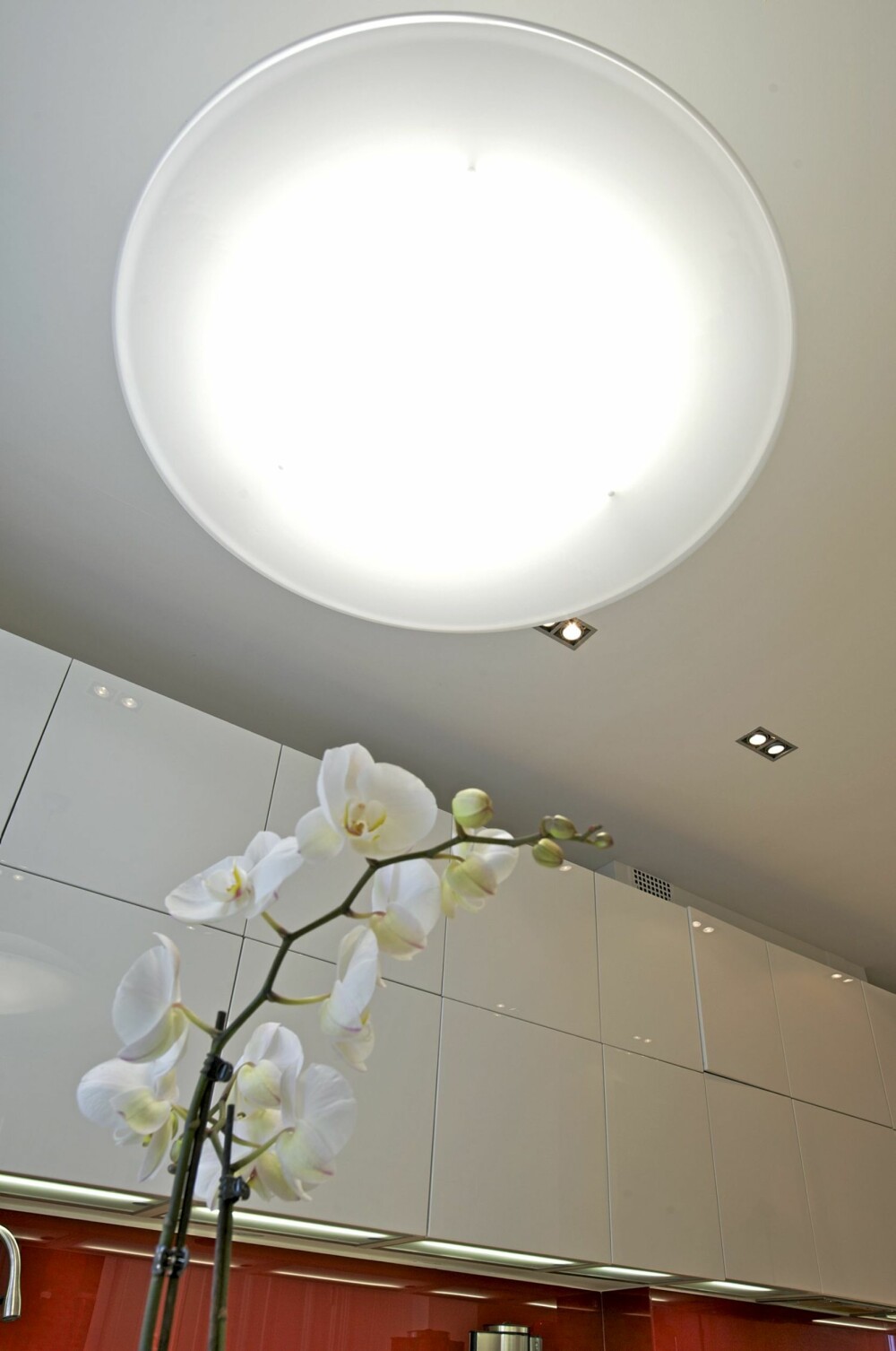 I SENTRUM: Taklampen Kartell Neutra er diskre, selv om den er 90 cm i diameter. I SENTRUM: Taklampen Kartell Neutra er diskre, selv om den er 90 cm i diameter.
