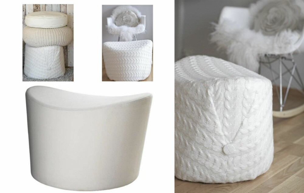 TRENDY STRIKK: Interiørblogger Katrine har trukket om den hvite puffen med et lekkert strikketeppe. TRENDY STRIKK: Interiørblogger Katrine har trukket om den hvite puffen med et lekkert strikketeppe.