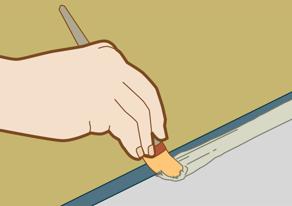 Pen avslutning: Mal den øverste delen, legg tape og Acryl inntil tapen. Stryk ut med pensel. Deretter maler du den nederste delen.