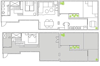 PLANTEGNING: Plantegning av de to planene i leiligheten PLANTEGNING: Plantegning av de to planene i leiligheten