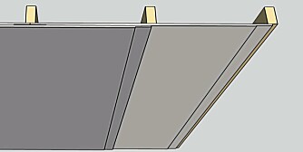 Overlapp: Her er veggen gjennomskåret og sett ovenifra. Det andre laget forskyver du med en halv plate.