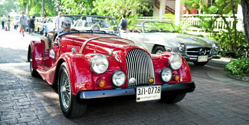 EN MORGAN: Dette er en retro Morgan Plus 8 fra en bilparade i Thailand 2011. Det er usikkert om Morgan Hedälv har fått navnet sitt fra akkurat denne bilen.