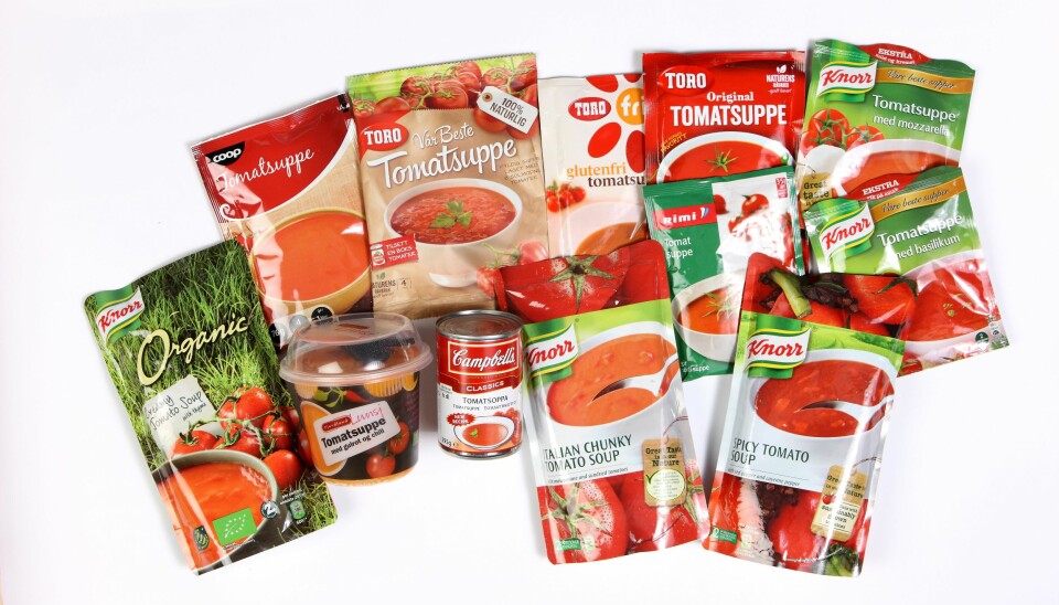 TEST AV TOMATSUPPE: Vi har testet 12 ulike tomatsupper. FOTO: Bjørn Inge Karlsen