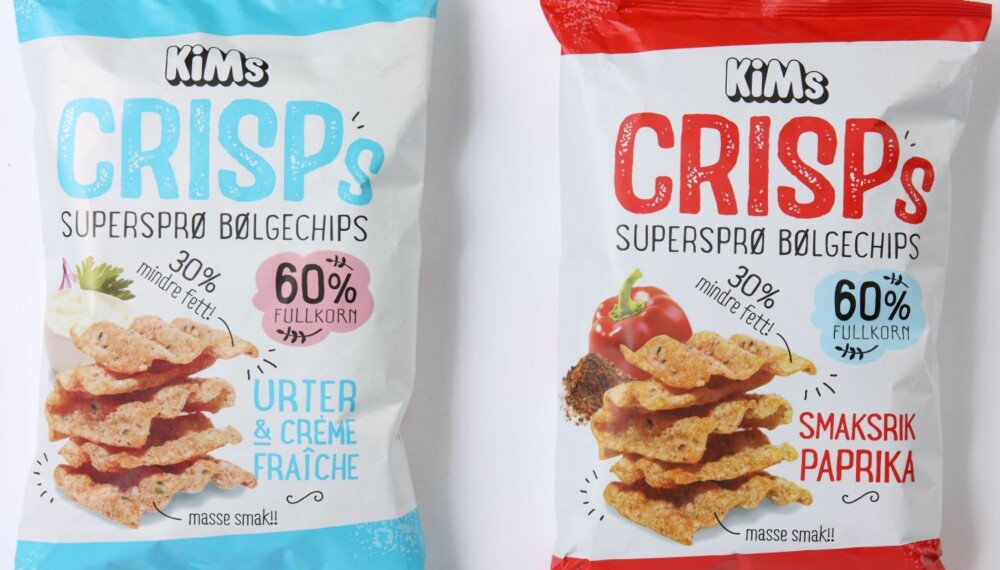 CHIPS MED FULLKORN: KiMs Crisps reklamerer med 60 prosent fullkorn og 30 prosent mindre fett. Men saltinnholdet får ernæringsfysiologene til å reagere.
