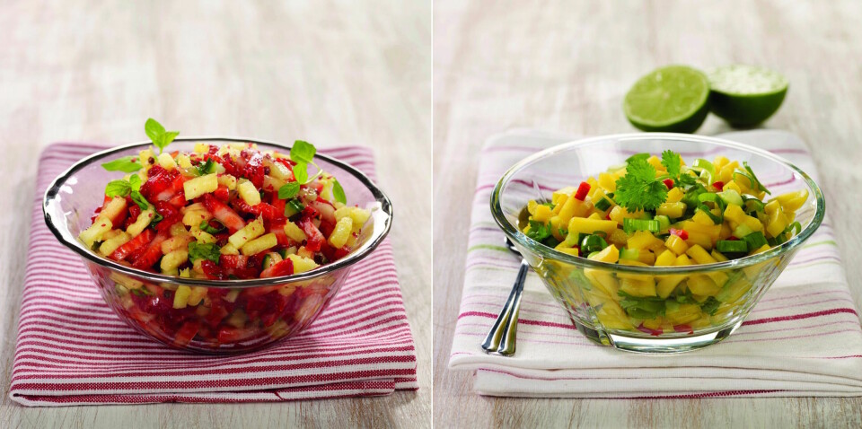 DEILIG SALSA: Hva med jordbær- eller mangosalsa som tilbehør til grillmaten? Sunt og supergodt!