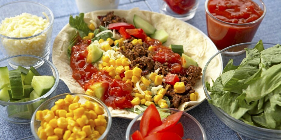 MIDDAG: Taco er lavkarbo-mat. Hvis du vil ha tortillalefse til, sørg for å velge en grov variant.