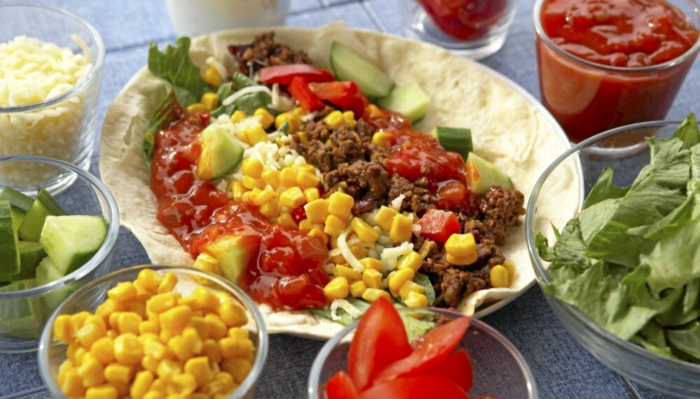 MIDDAG: Taco er lavkarbo-mat. Hvis du vil ha tortillalefse til, sørg for å velge en grov variant.