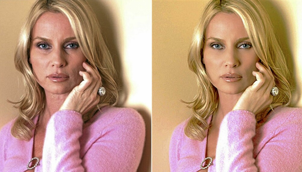 FØR OG ETTER: Nicollette Sheridan ser yngre og freshere ut på det retusjerte bildet til høyre. Det til venstre er det originale.