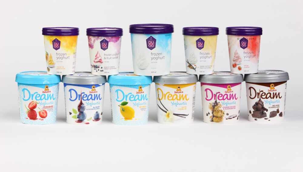 TEST AV YOGHURTIS: Vi har tester 11 forskjellige typer yoghurtis, og innholdet av yoghurt varierer. FOTO: Bjørn Inge Karlsen