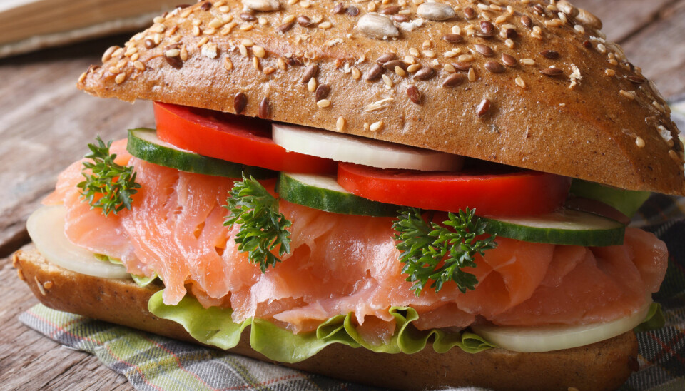 GOD LUNSJ: Har du med et grovt rundstykke med røkelaks og grønnsaker i matpakken, ligger alt til rette for en god dag.