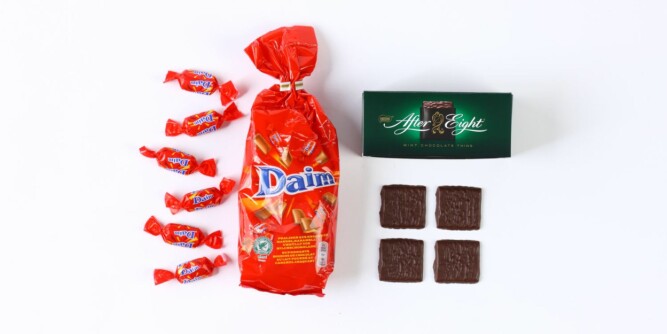 SMÅ OG SØTE: Fire plater after eight, eller seks små daim. Det er ikke mye som skal til før du har fått i deg 150 kalorier. SMÅ OG SØTE: Fire plater after eight, eller seks små daim. Det er ikke mye som skal til før du har fått i deg 150 kalorier.