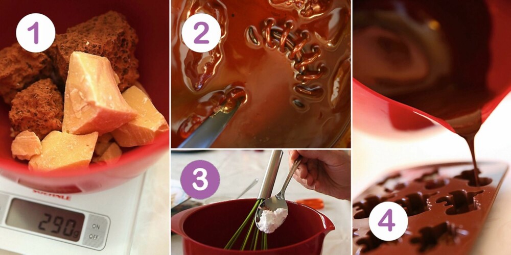 TRINN: De fire trinnene som skal til for å lage egen sjokolade.