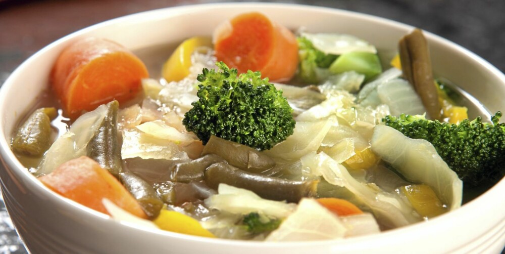VEGETABLE SOUP: With pretzels, cabbage and broccoli.