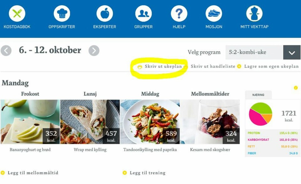 FULL OVERSIKT: Skriv ut ukeplanen, så har du alle oppskriftene tilgjengelig.