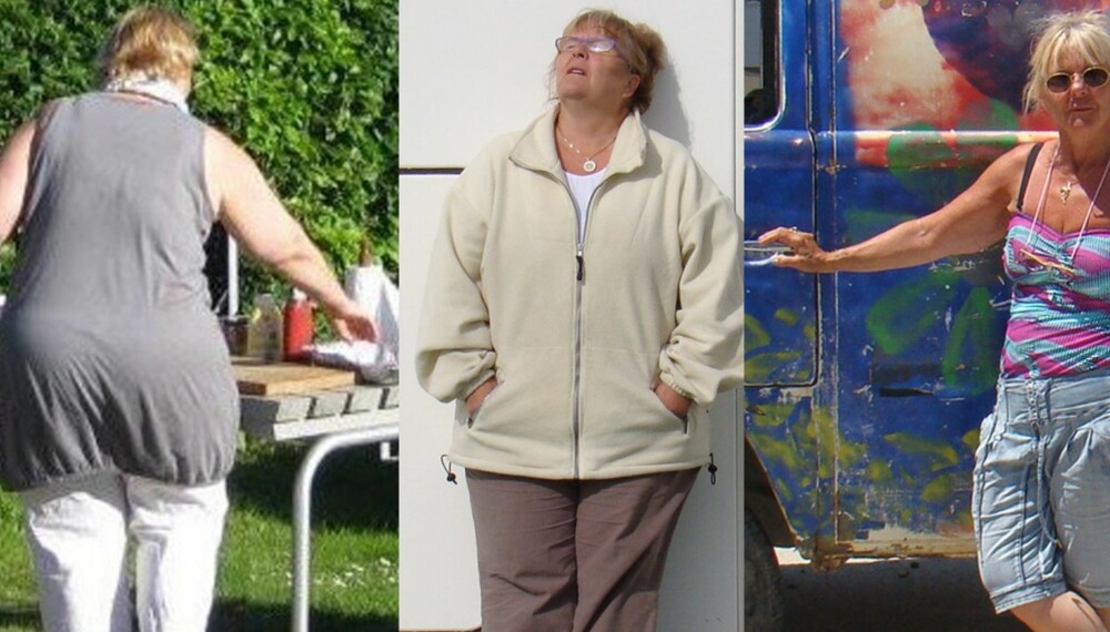 AKTIVE FERIER: Overvekten gjorde det vanskelig å oppleve alt hun ønsket på reise. Nå er kroppen igjen på Lones lag (til høyre).