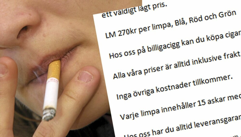 FORBUDT: Alle former for reklame for tobakksvarer er forbudt i Norge og reklameforbudet gjelder i alle medier. Epost som lokker med billige sigaretter er derfor et brudd på Tobakkskadeloven.